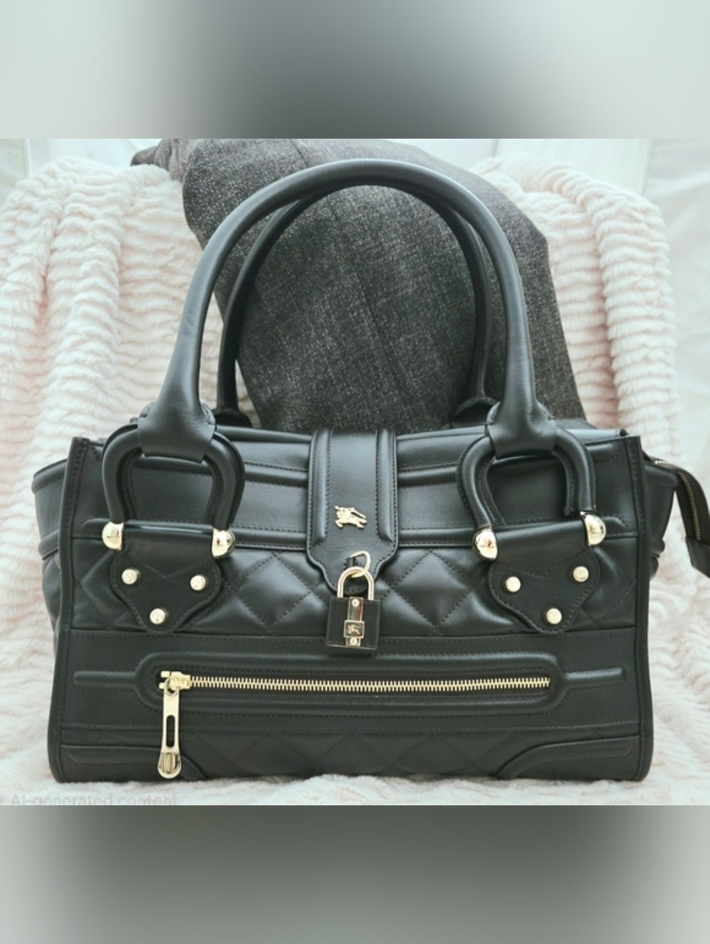 Authentic BURBERRY Manor Quilted XL Brown Luxury‎ Satchel Handbag Business Bag